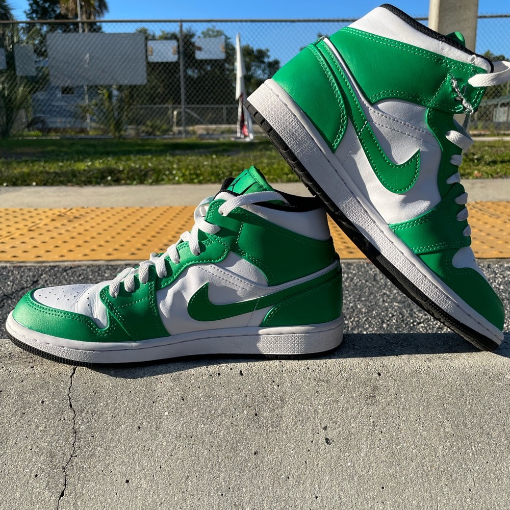 Air Jordan 1 Mid Green and White Sneakers - Picture 3 of 5